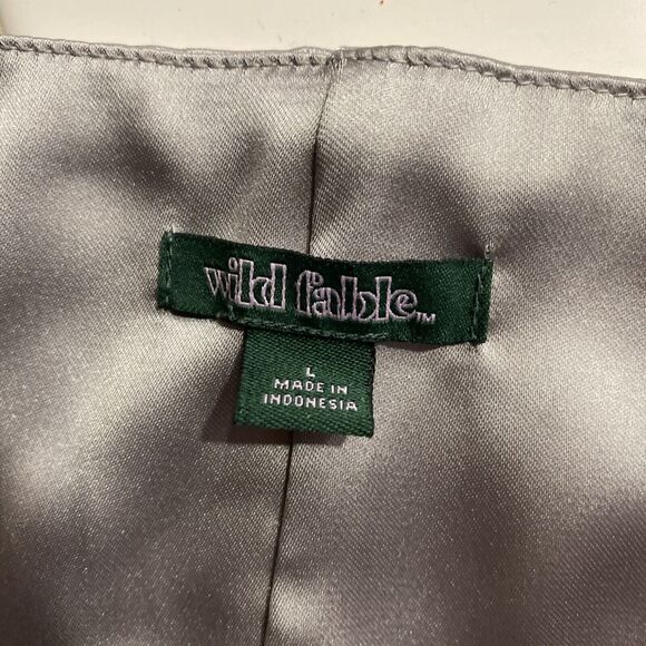 Wild Fable Notch-Front Satin Mini Skirt - Silver Gray Women's L NWT - Picture 6 of 7